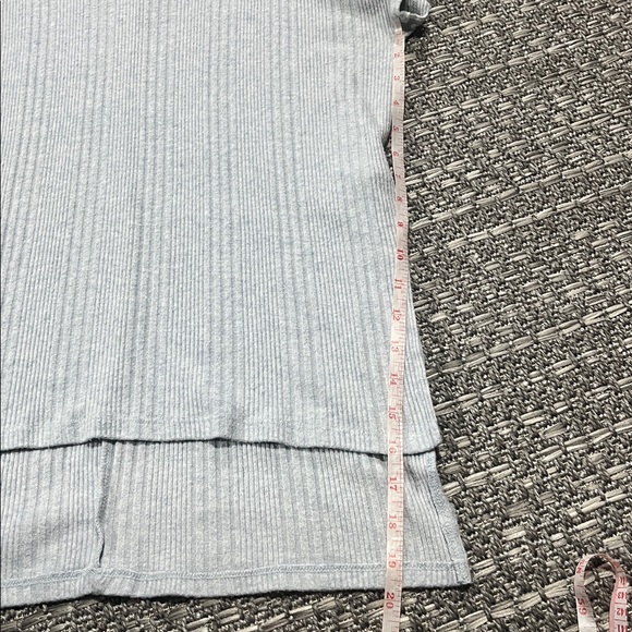 Suzy Shier | Blue Faux Leather Trim Hi-Low Top - Picture 8 of 10